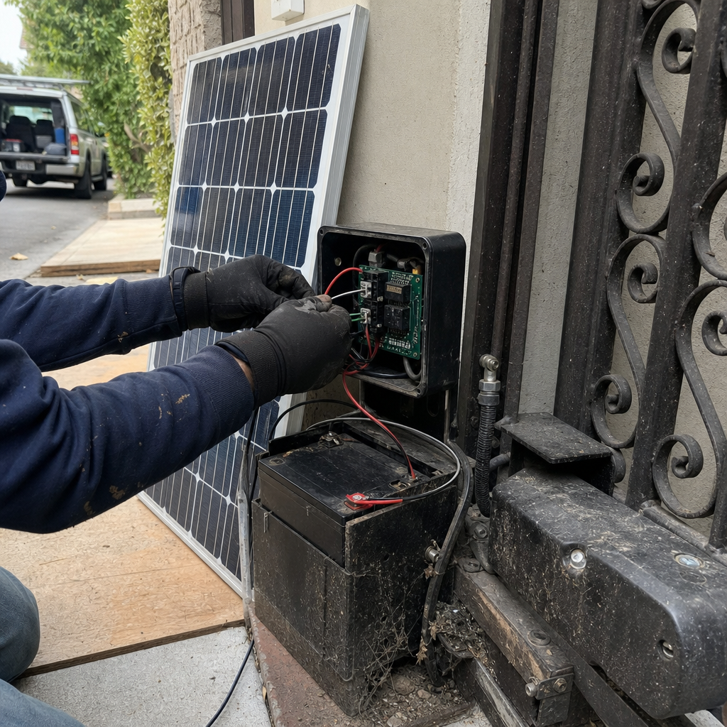 Gate access control system installation by technician